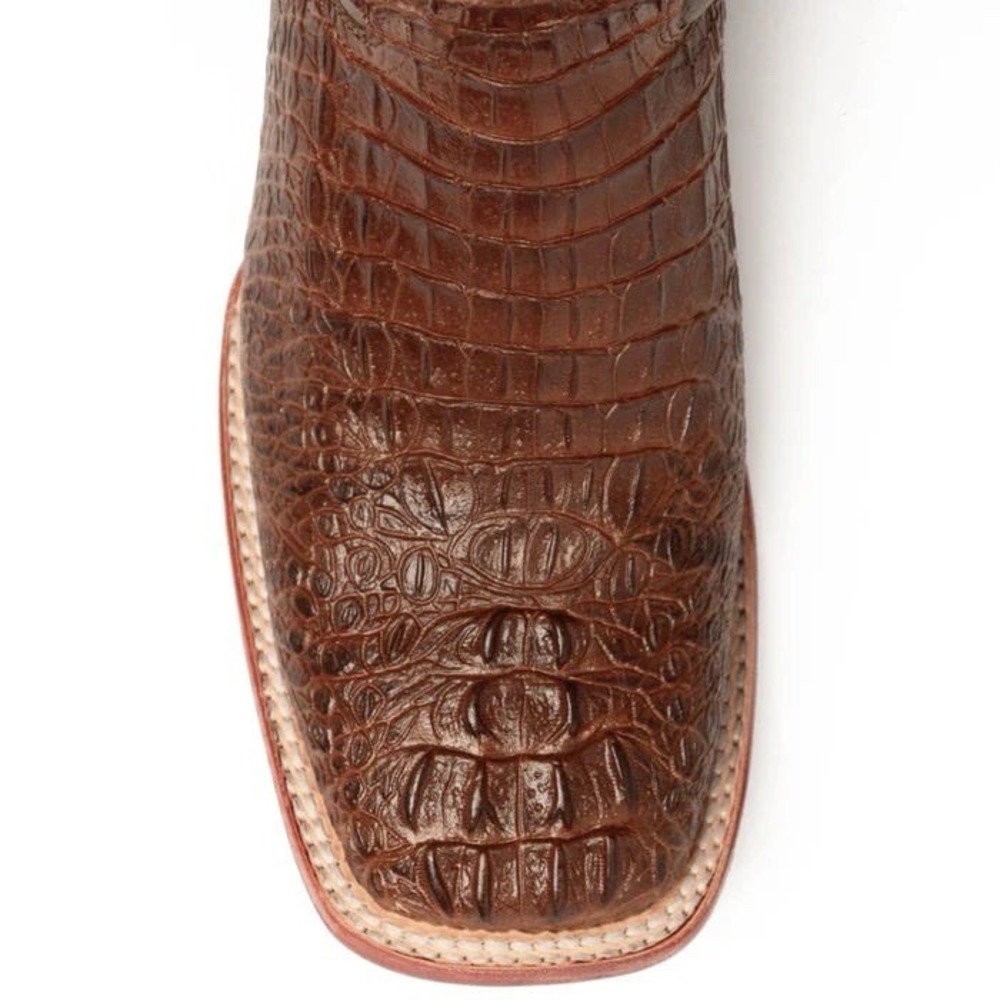 Ferrini Stampede Mens 8.5 Caiman Square Toe Cowboy Boot Sport Rust Brown Leather - Picture 6 of 6